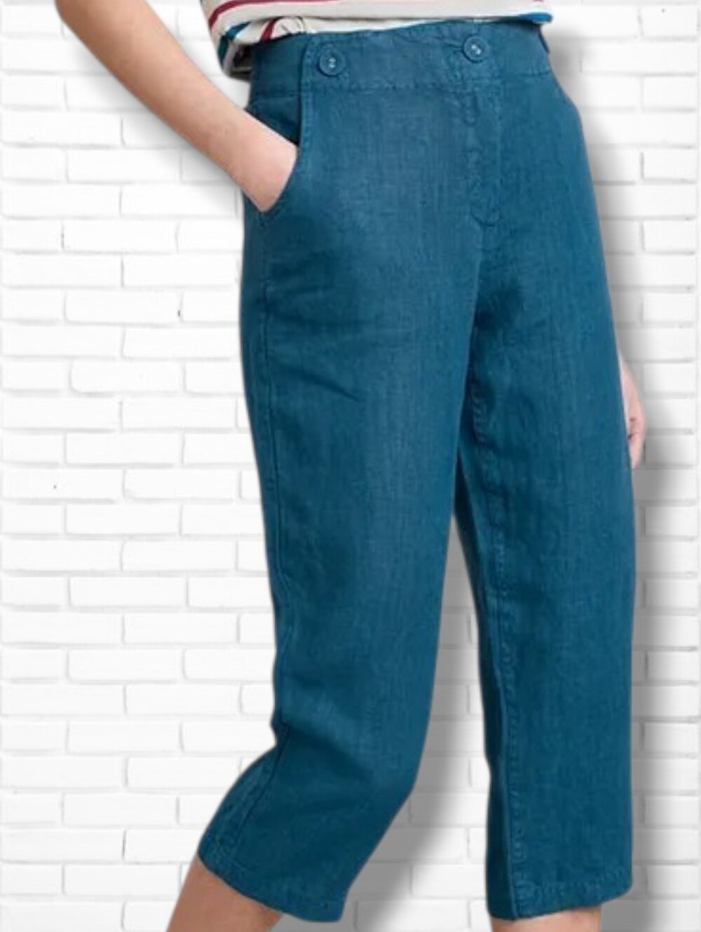 Seasalt Cornwall Teal Brawn Point Linen Wide Leg Crop Pants Size 14 NWT
